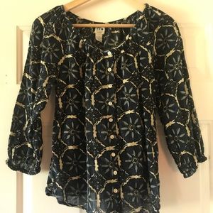 John Robshaw, navy 3/4 blouse size S
